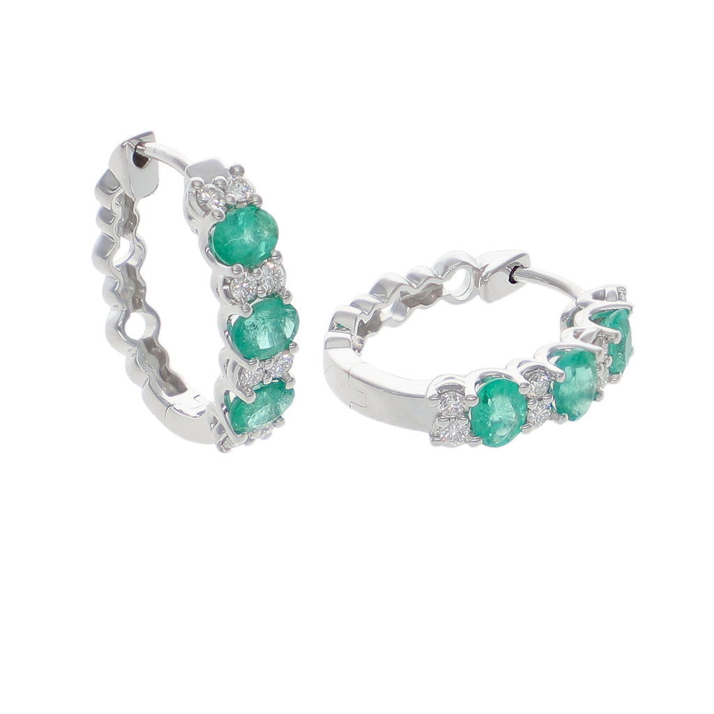 Aros Oro Blanco Esmeraldas y Brillantes AR-14048