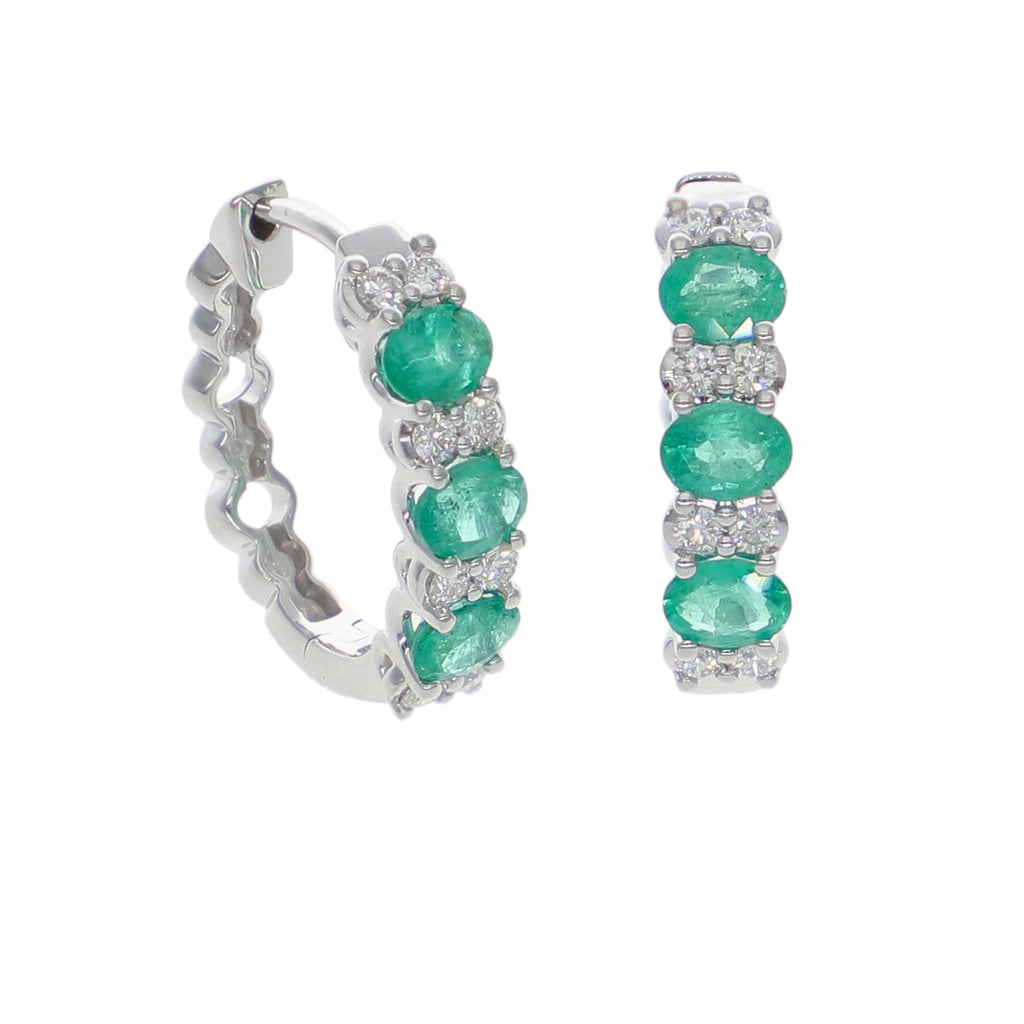 Aros Oro Blanco Esmeraldas y Brillantes AR-14048