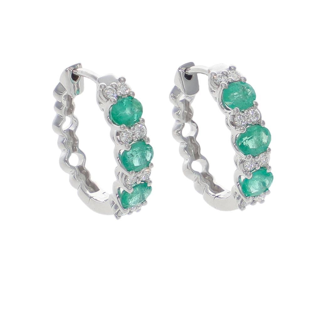 Aros Oro Blanco Esmeraldas y Brillantes AR-14048