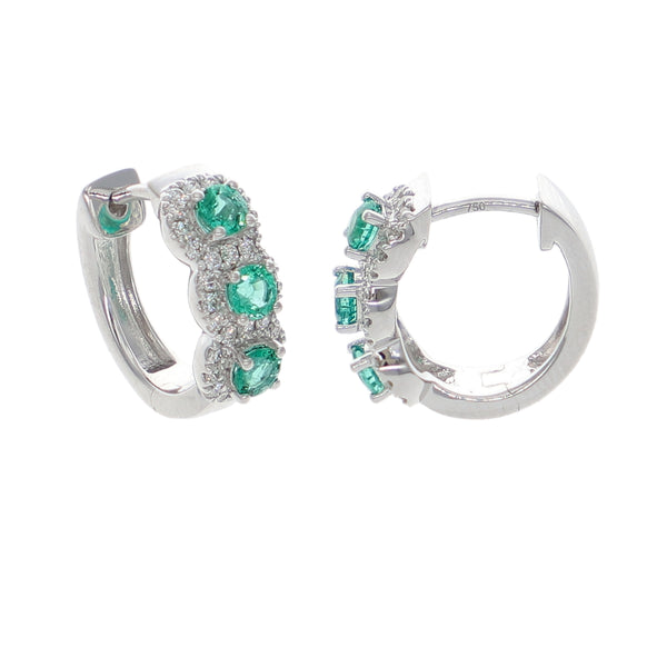Aros Oro Blanco Esmeraldas y Brillantes AR-14049
