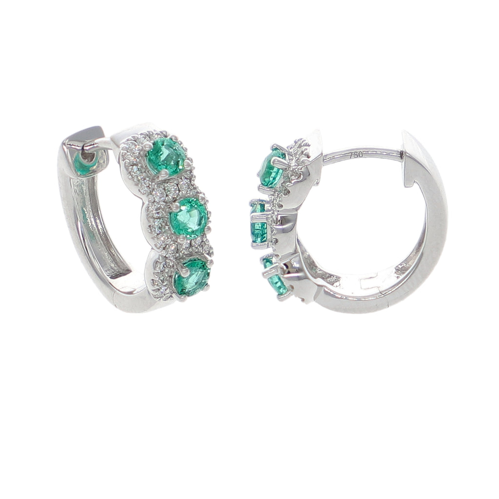 Aros Oro Blanco Esmeraldas y Brillantes AR-14049