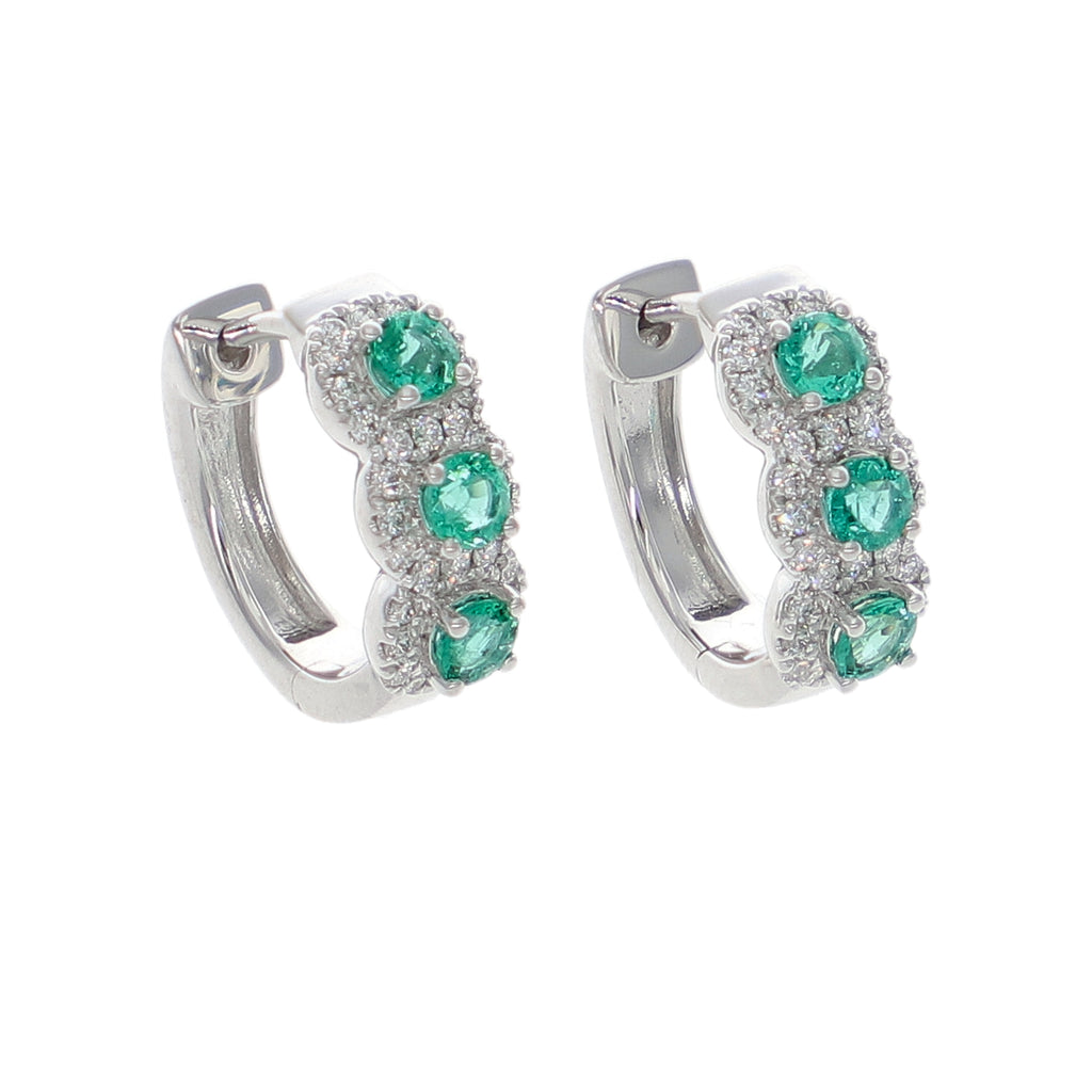 Aros Oro Blanco Esmeraldas y Brillantes AR-14049