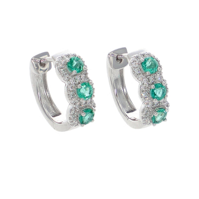 Aros Oro Blanco Esmeraldas y Brillantes AR-14049