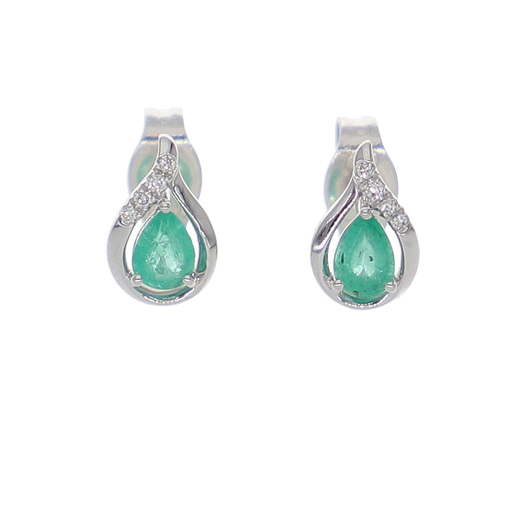 Aros Oro Blanco Esmeraldas y Brillantes AR-14053