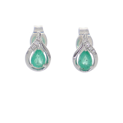 Aros Oro Blanco Esmeraldas y Brillantes AR-14053