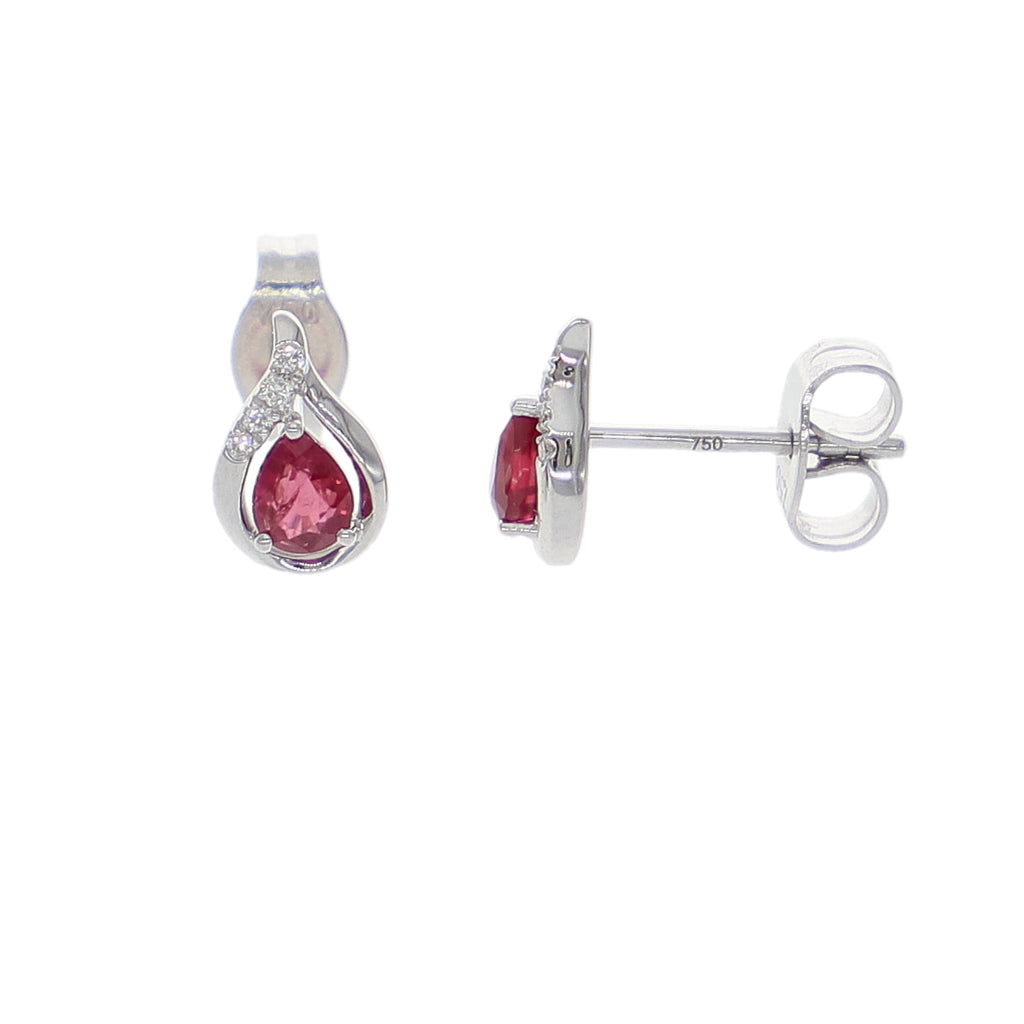 Aros Oro Blanco Rubí y Brillantes AR-14054