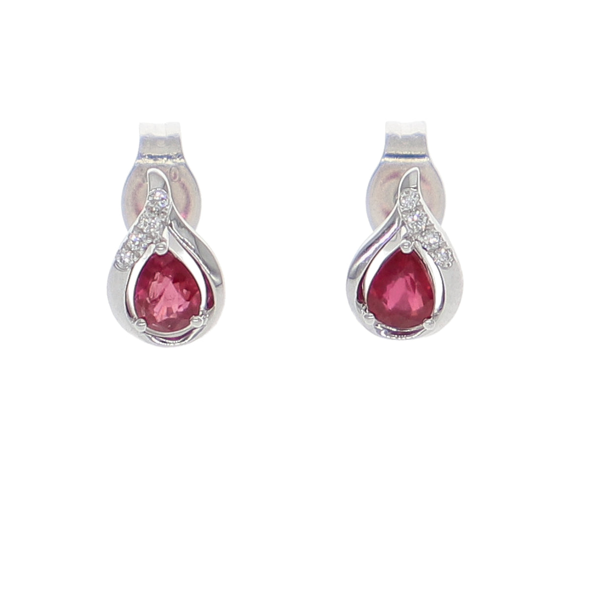 Aros Oro Blanco Rubí y Brillantes AR-14054