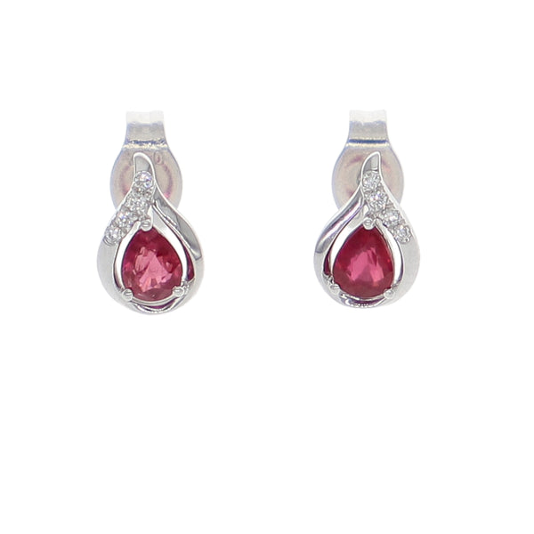 Aros Oro Blanco Rubí y Brillantes AR-14054