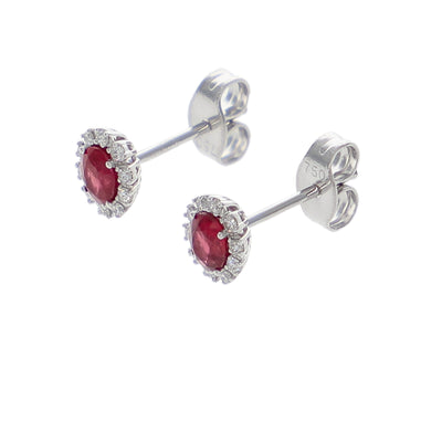 Aros Oro Blanco Rubí y Brillantes AR-14055