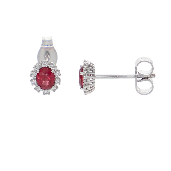 Aros Oro Blanco Rubí y Brillantes AR-14055