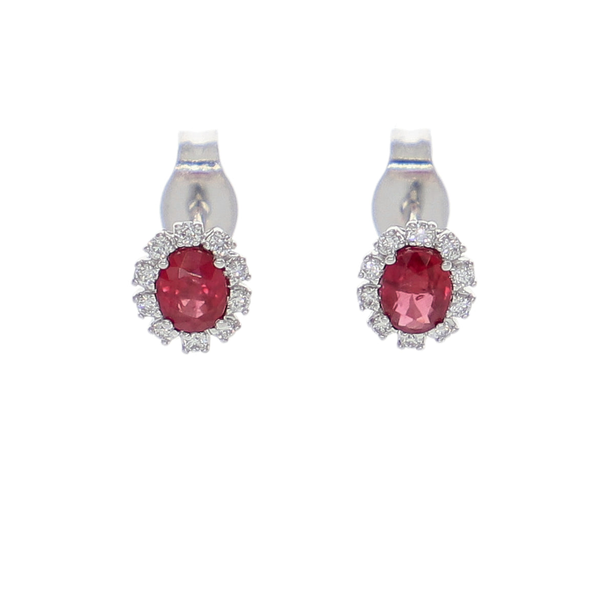 Aros Oro Blanco Rubí y Brillantes AR-14055