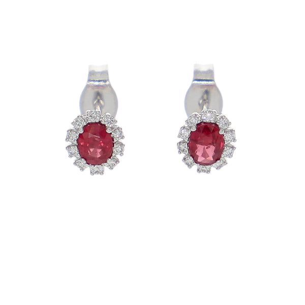 Aros Oro Blanco Rubí y Brillantes AR-14055