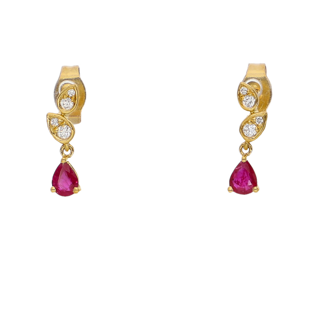 Aros Oro Amarillo Rubí y Brillantes AR-14056