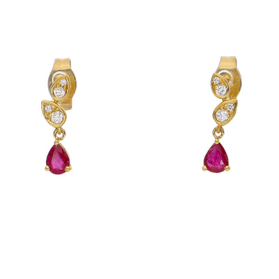 Aros Oro Amarillo Rubí y Brillantes AR-14056