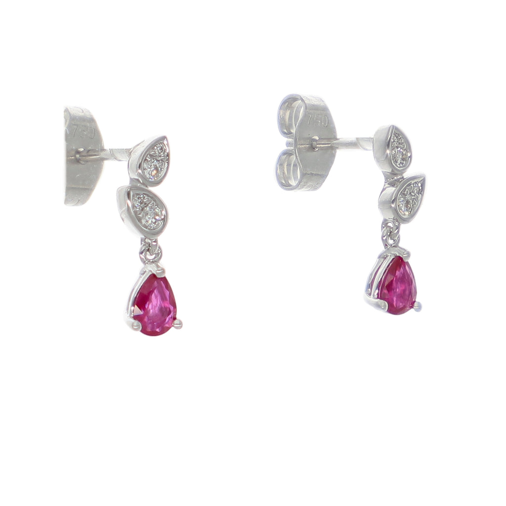 Aros Oro Blanco Rubí y Brillantes AR-14057