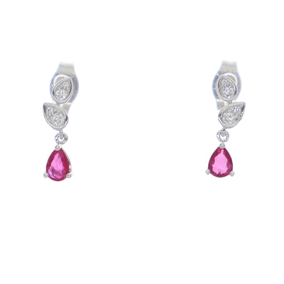 Aros Oro Blanco Rubí y Brillantes AR-14057