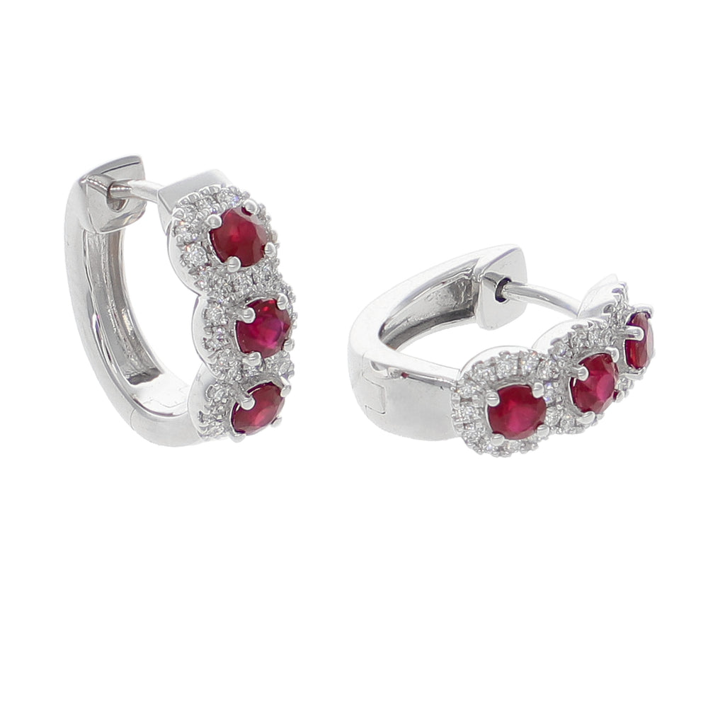 Aros Oro Blanco Rubí y Brillantes AR-14058