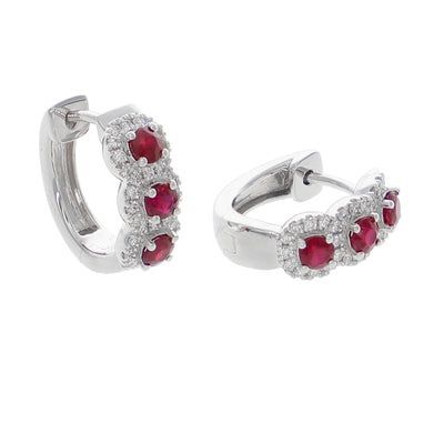 Aros Oro Blanco Rubí y Brillantes AR-14058