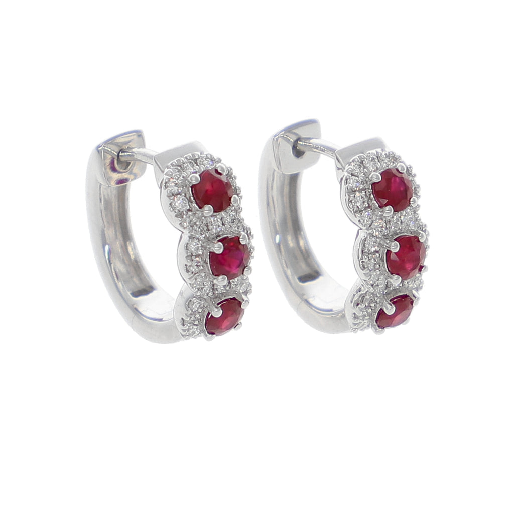 Aros Oro Blanco Rubí y Brillantes AR-14058