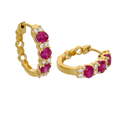 Aros Oro Amarillo Rubí y Brillantes AR-14059