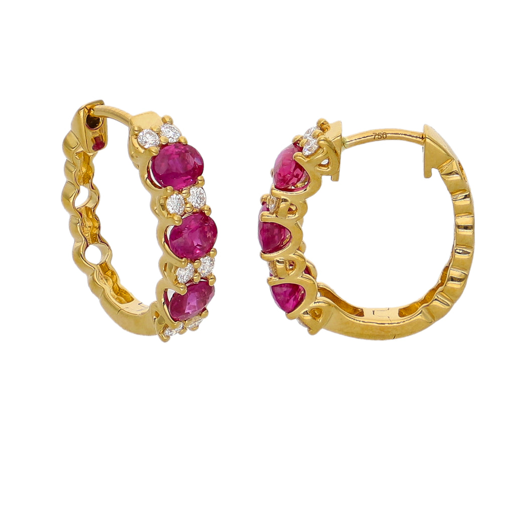 Aros Oro Amarillo Rubí y Brillantes AR-14059