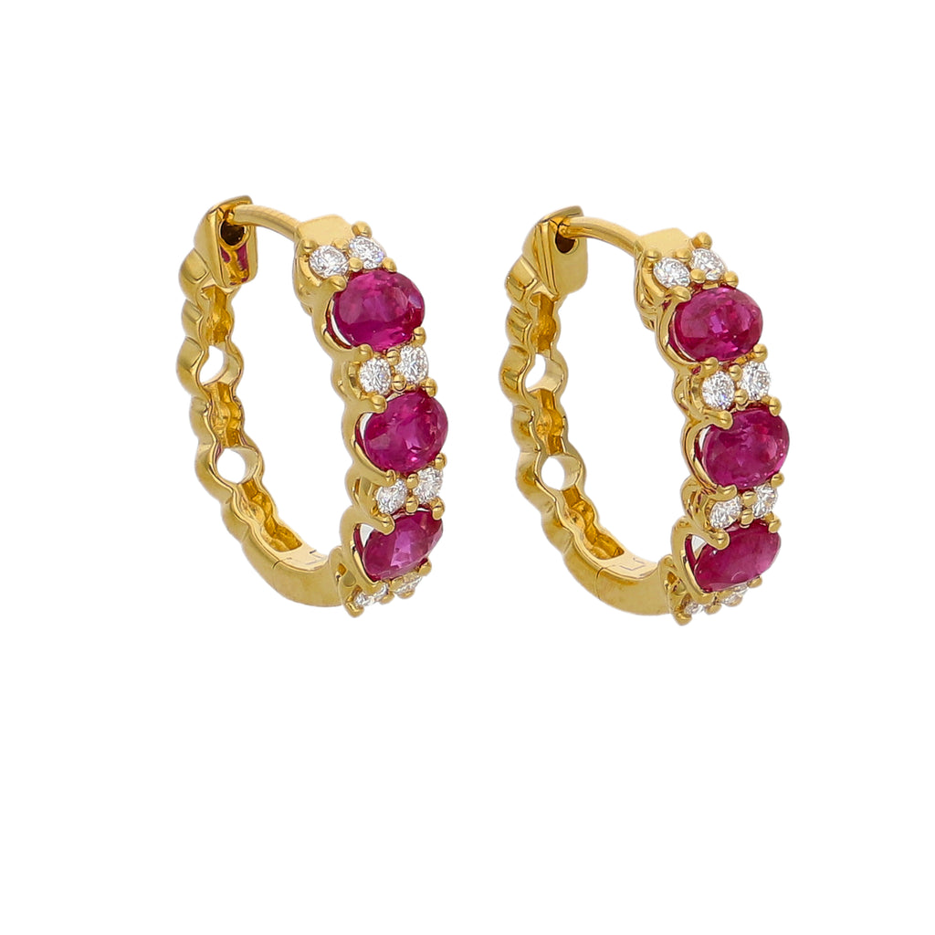 Aros Oro Amarillo Rubí y Brillantes AR-14059