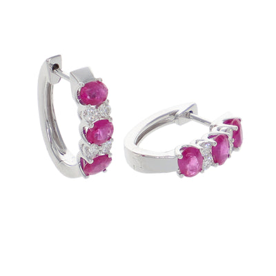 Aros Oro Blanco Rubí y Brillantes AR-14060