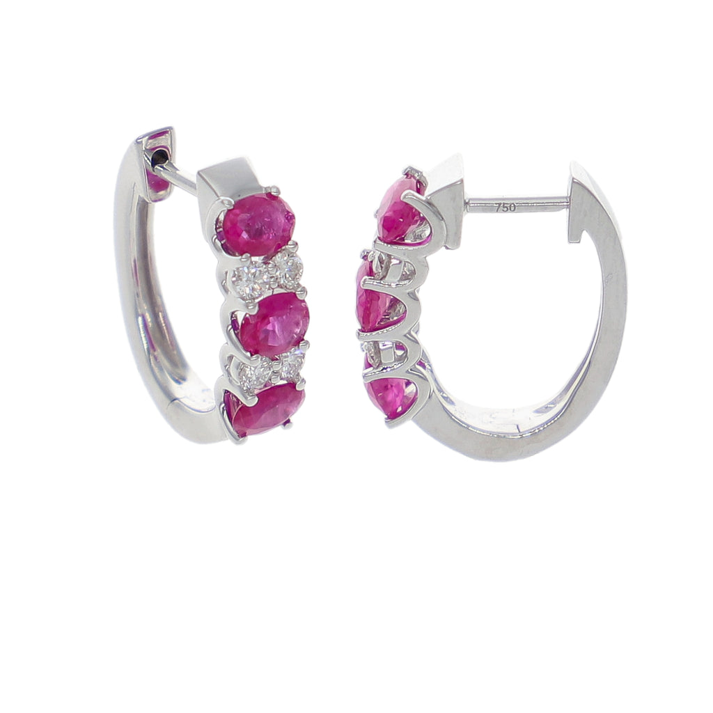 Aros Oro Blanco Rubí y Brillantes AR-14060