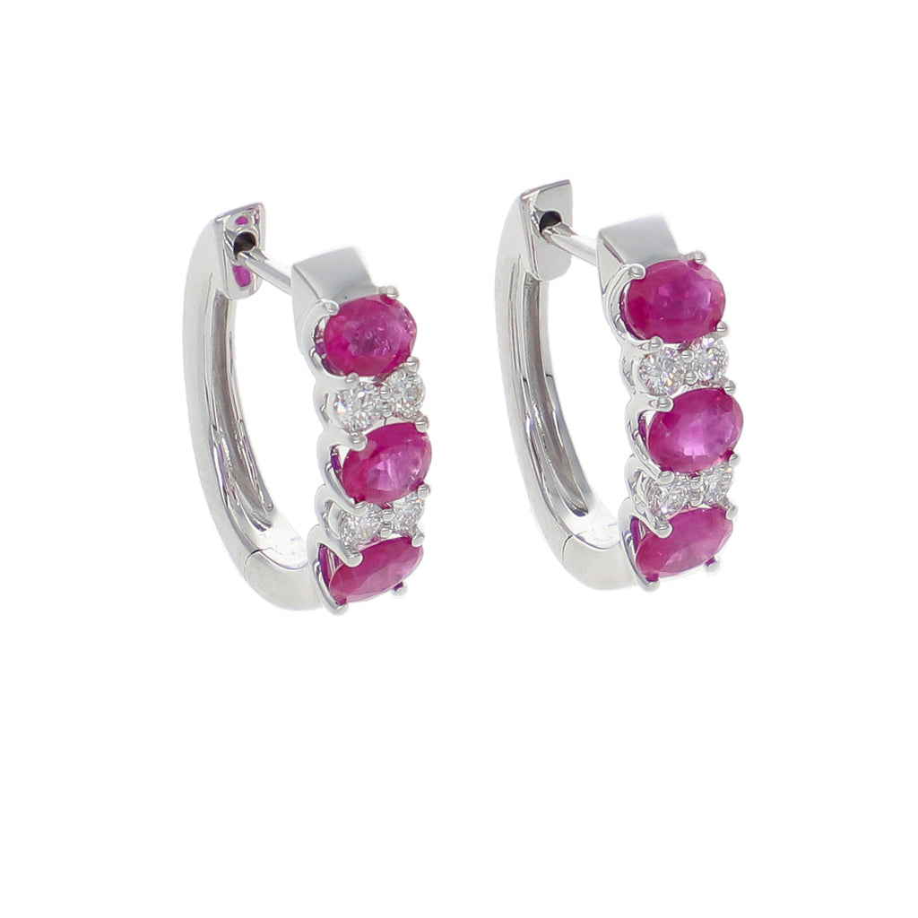 Aros Oro Blanco Rubí y Brillantes AR-14060