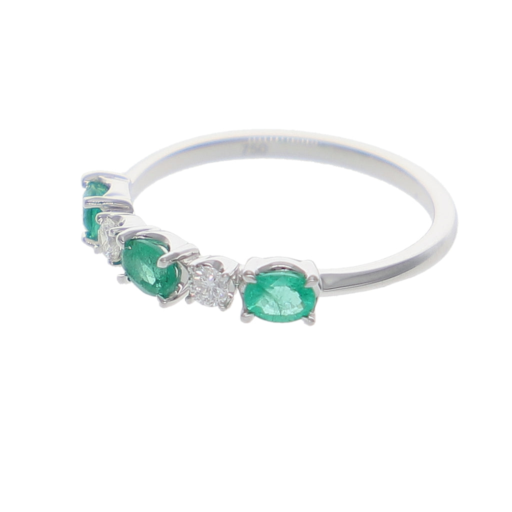 Anillo Oro Blanco Esmeralda y Brillantes AN-14061
