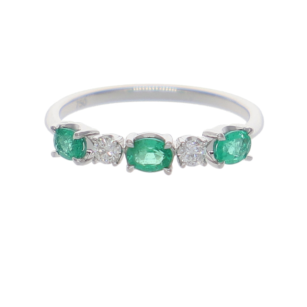 Anillo Oro Blanco Esmeralda y Brillantes AN-14061