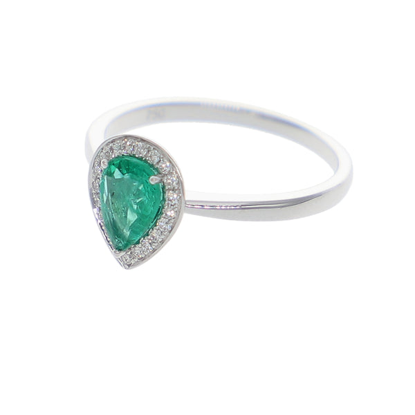 Anillo Oro Blanco Esmeralda y Brillantes AN-14062