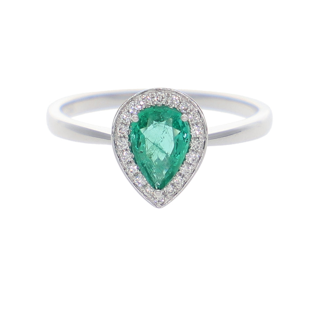 Anillo Oro Blanco Esmeralda y Brillantes AN-14062