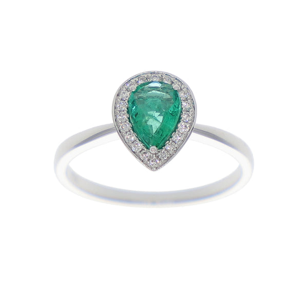 Anillo Oro Blanco Esmeralda y Brillantes AN-14062