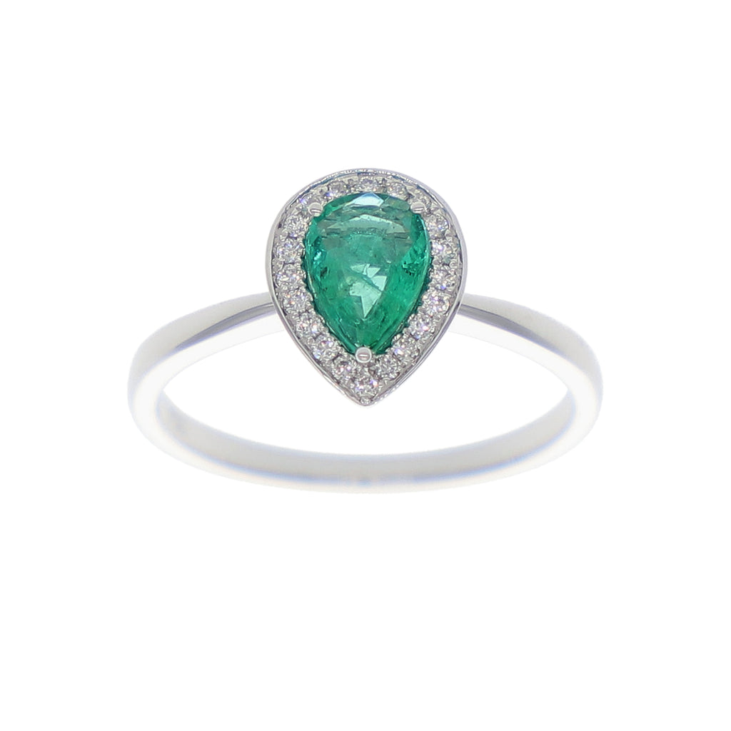 Anillo Oro Blanco Esmeralda y Brillantes AN-14062