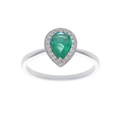 Anillo Oro Blanco Esmeralda y Brillantes AN-14062