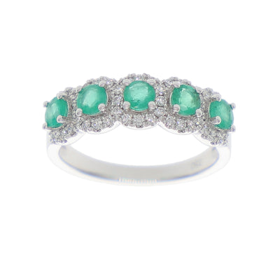 Anillo Oro Blanco Esmeralda y Brillantes AN-14066