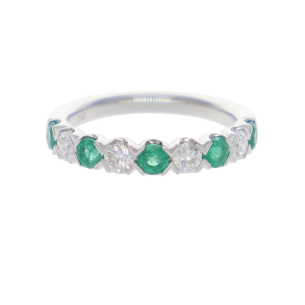 Anillo Oro Blanco Esmeralda y Brillantes AN-14067