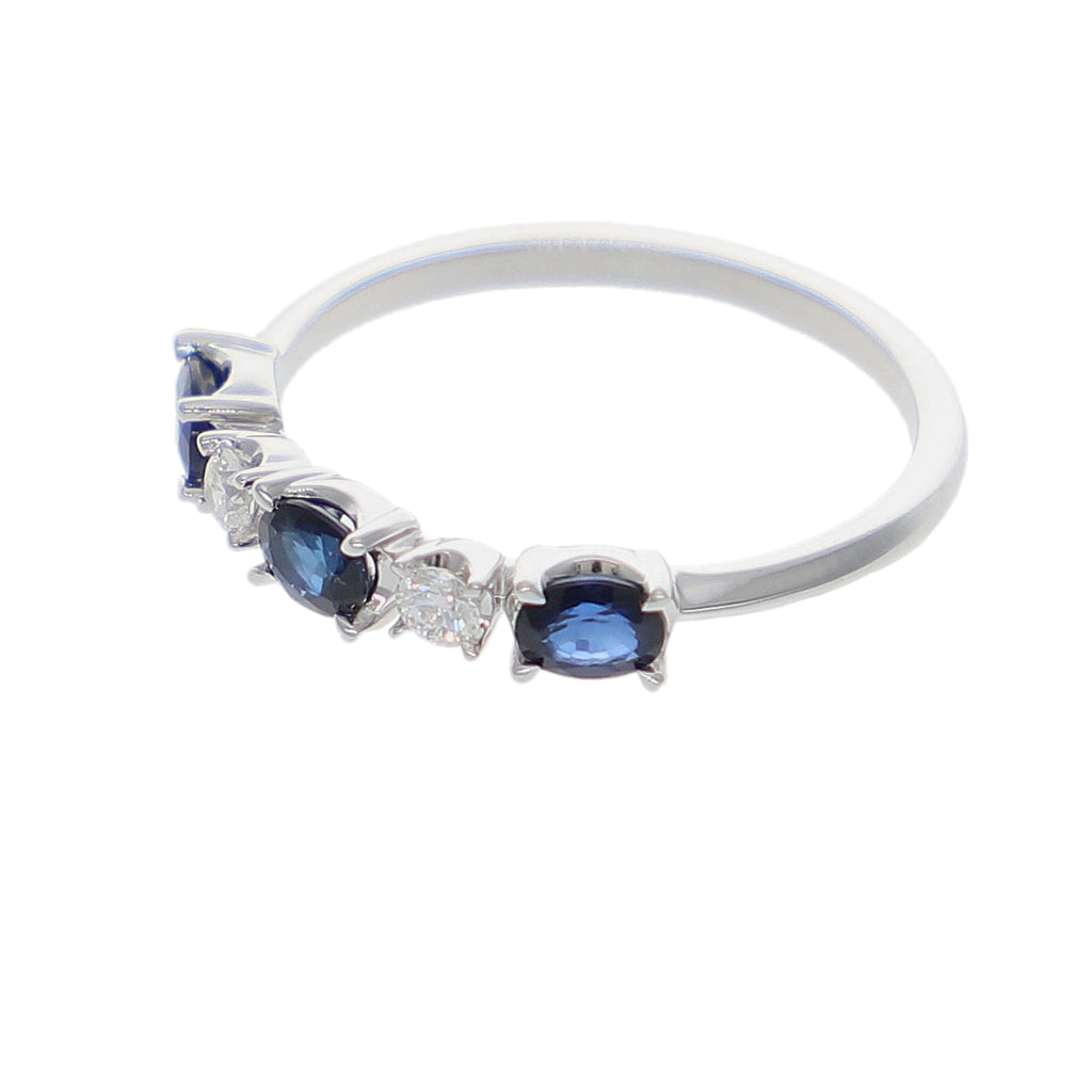 Anillo Oro Blanco Zafiro Azul y Brillantes AN-14078
