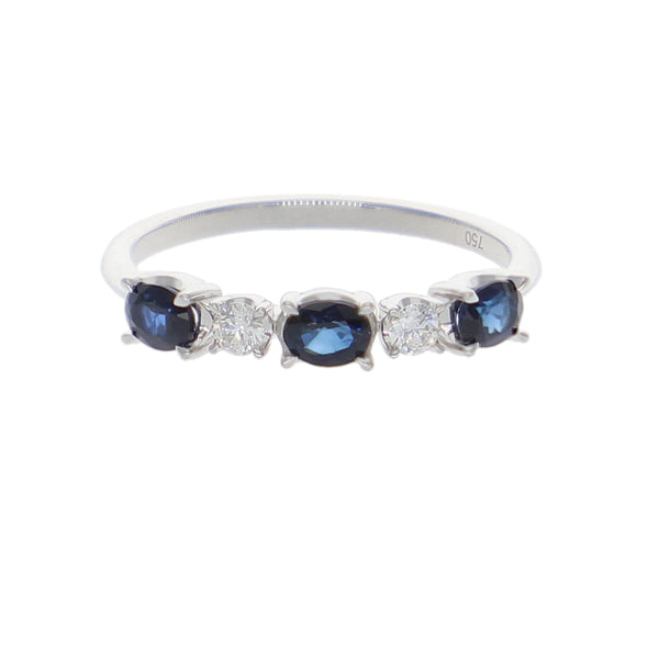 Anillo Oro Blanco Zafiro Azul y Brillantes AN-14078
