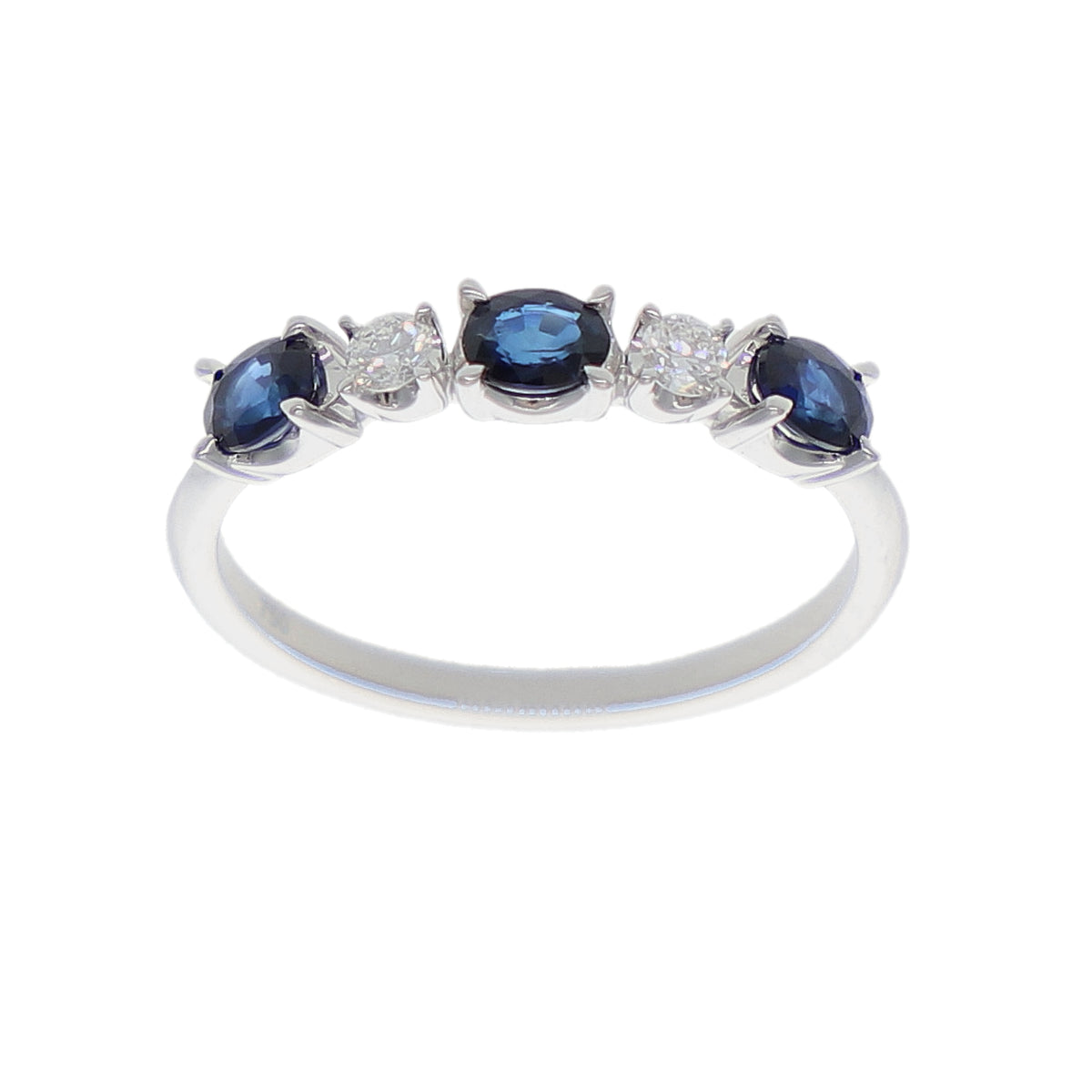 Anillo Oro Blanco Zafiro Azul y Brillantes AN-14078