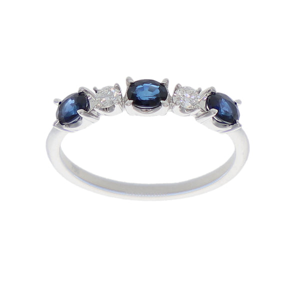 Anillo Oro Blanco Zafiro Azul y Brillantes AN-14078
