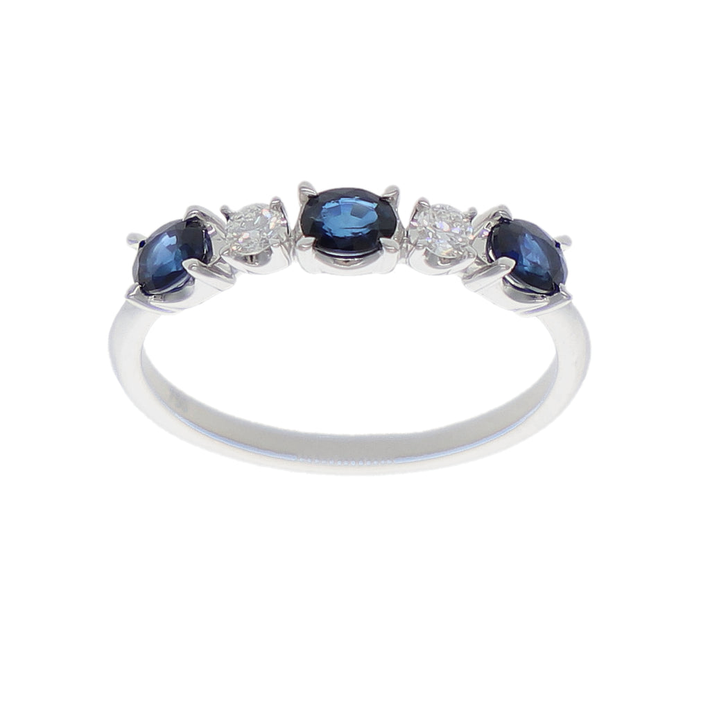 Anillo Oro Blanco Zafiro Azul y Brillantes AN-14078