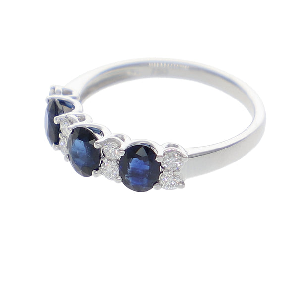 Anillo Oro Blanco Zafiro Azul y Brillantes AN-14080