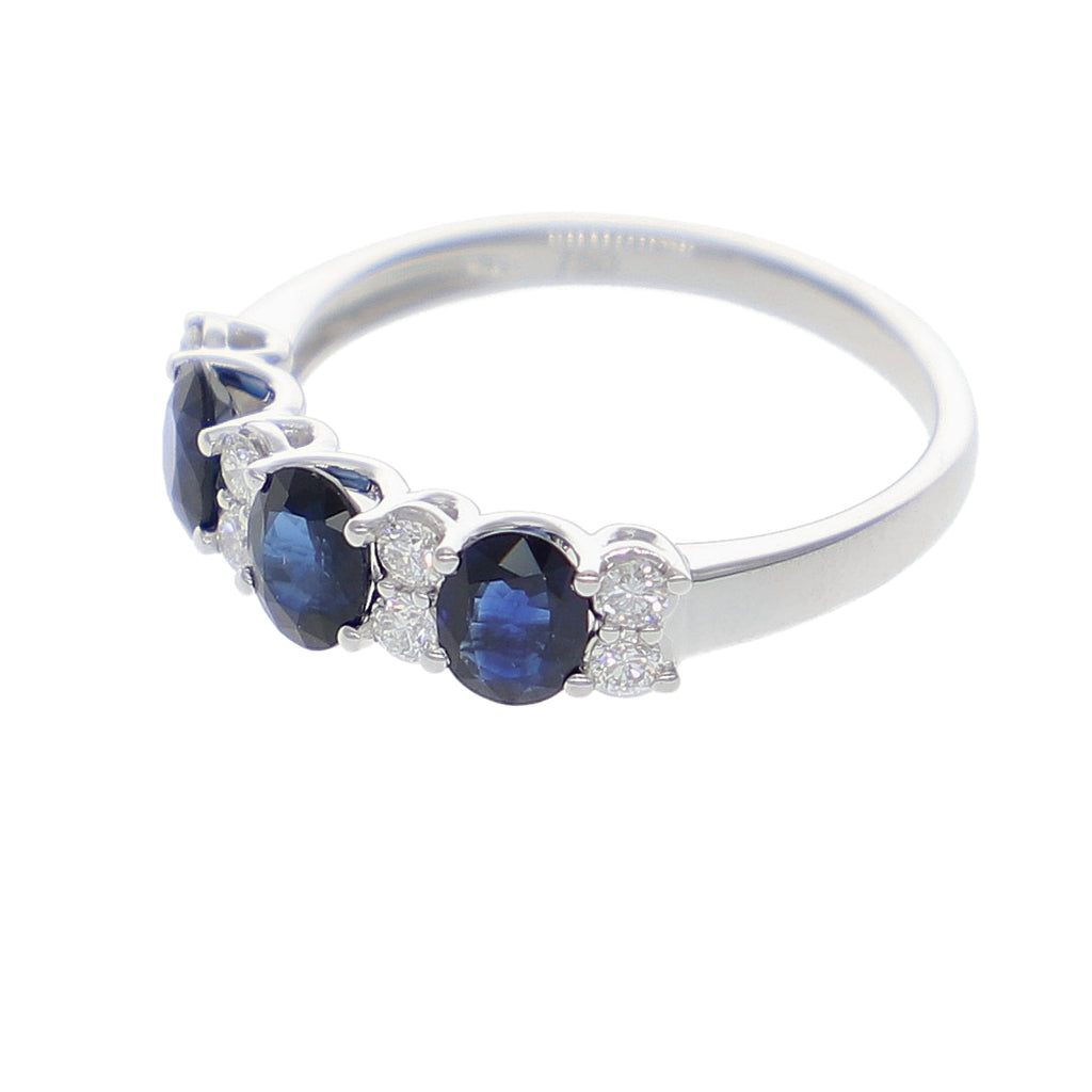Anillo Oro Blanco Zafiro Azul y Brillantes AN-14080