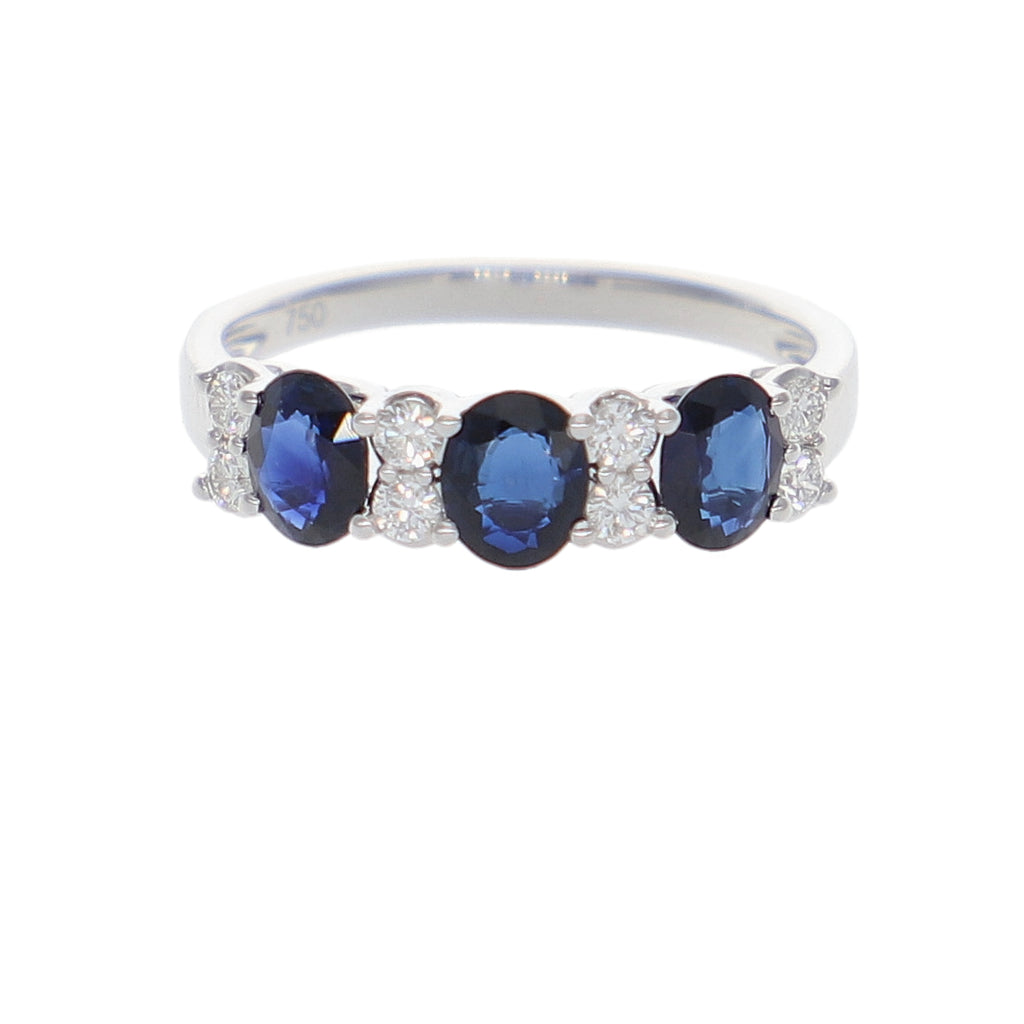 Anillo Oro Blanco Zafiro Azul y Brillantes AN-14080