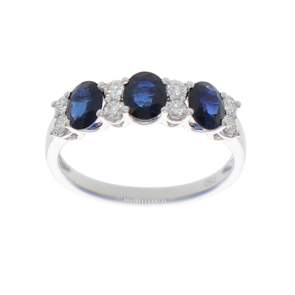 Anillo Oro Blanco Zafiro Azul y Brillantes AN-14080