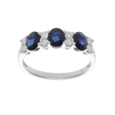 Anillo Oro Blanco Zafiro Azul y Brillantes AN-14080