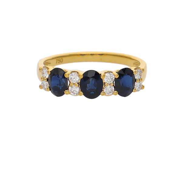 Anillo Oro Amarillo Zafiro Azul y Brillantes AN-14081