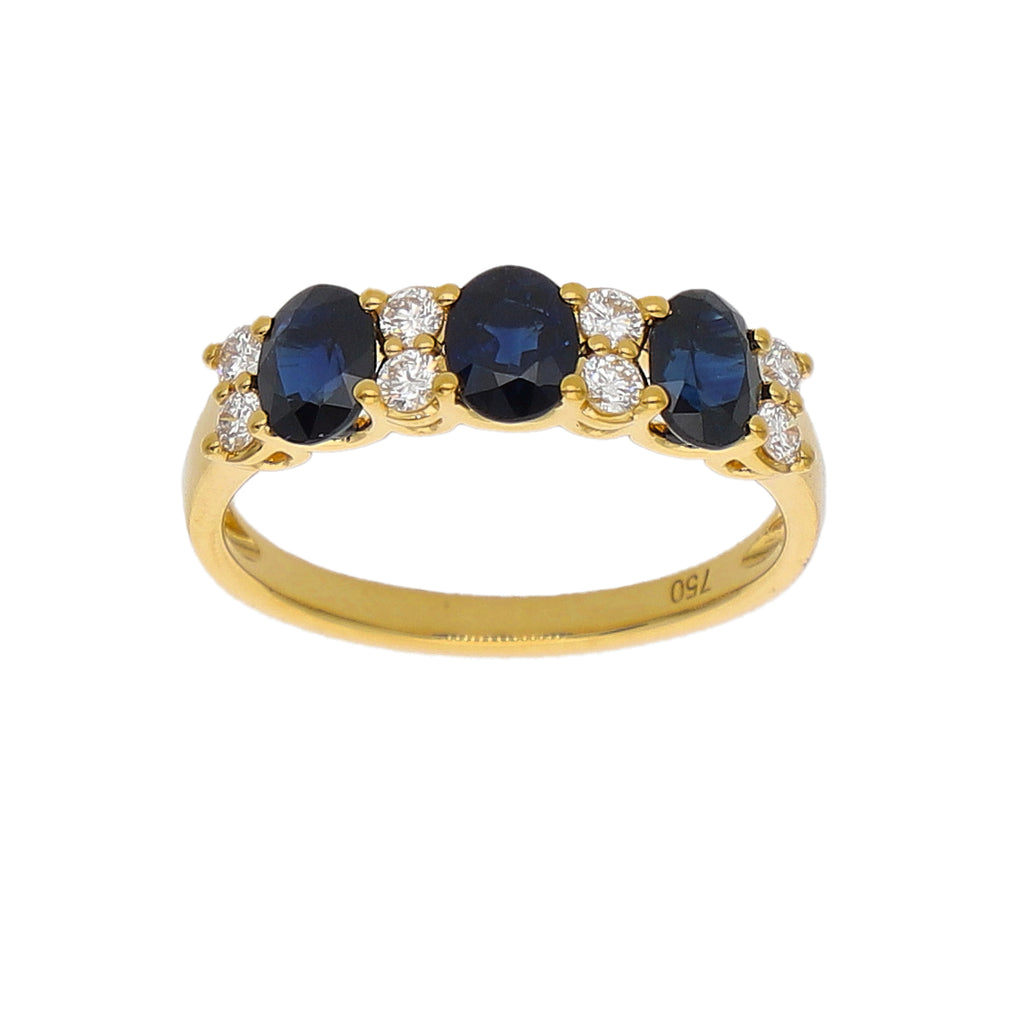 Anillo Oro Amarillo Zafiro Azul y Brillantes AN-14081
